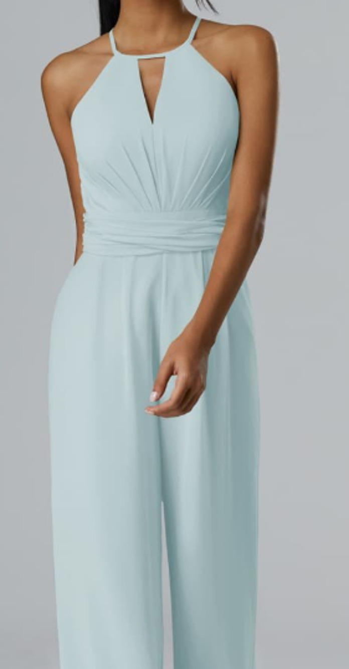 AW BRIDAL SZ 4 S Skylight blue Peggie halter keyhole wide leg jumpsuit NEW B46